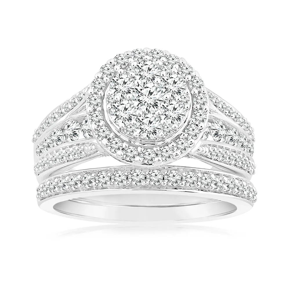 1.30 Carat Diamond Bridal Ring Set in 10ct White Gold