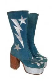 1970's Turquoise-Blue Suede & Silver Leather Novelty Glam-Rock Platform Boots