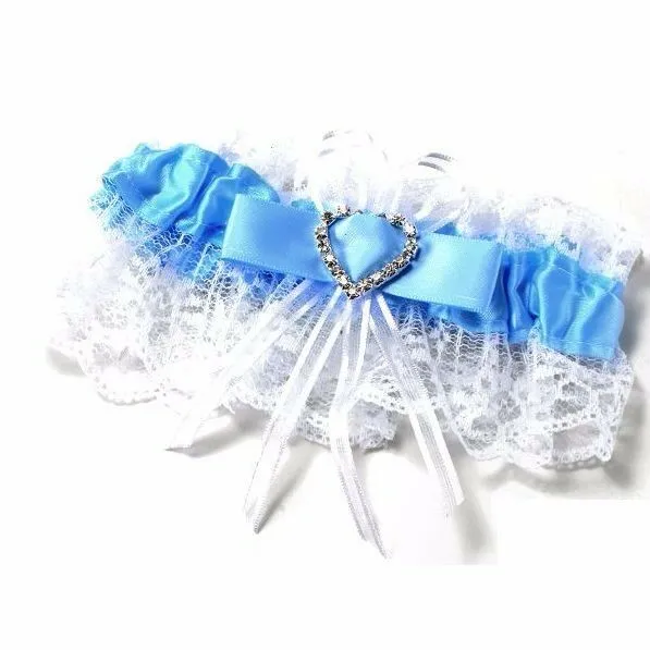 3 x Bridal Garter Wedding Lace Satin Crystal Heart Leg Band Diamante