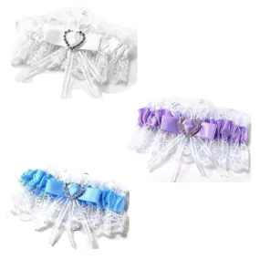3 x Bridal Garter Wedding Lace Satin Crystal Heart Leg Band Diamante