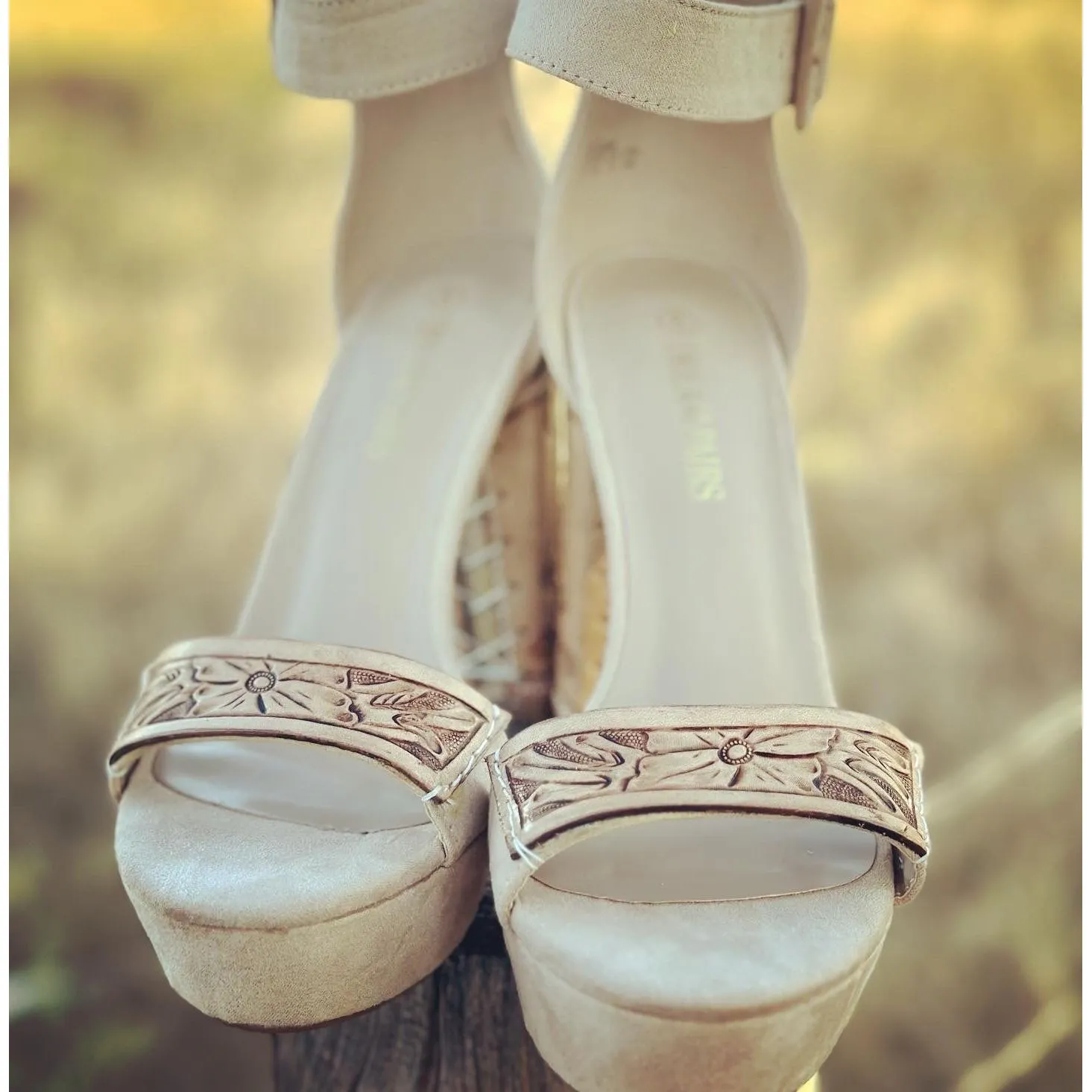 5 inch Tooled Heels with Initials- Tan