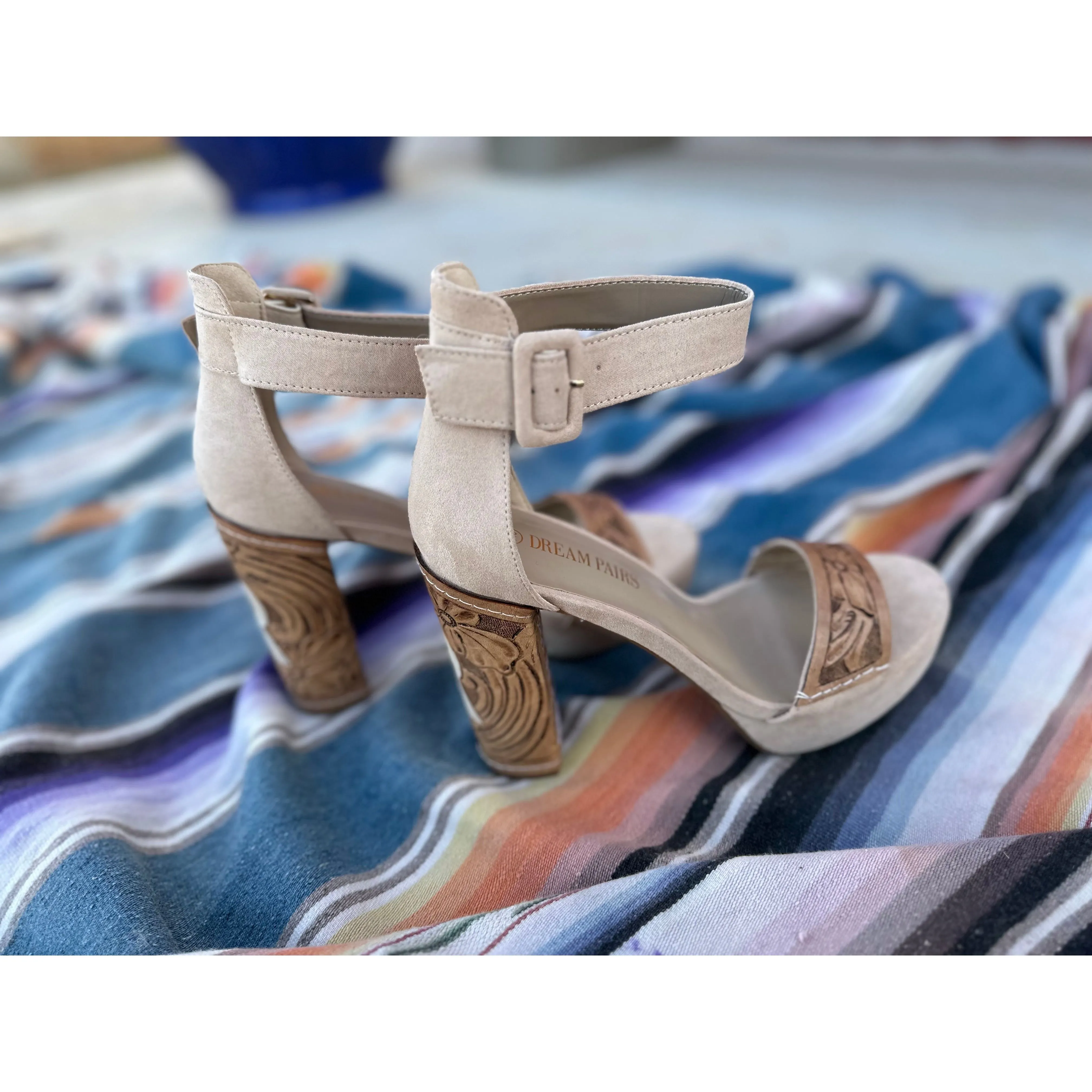 5 inch Tooled Heels with Initials- Tan