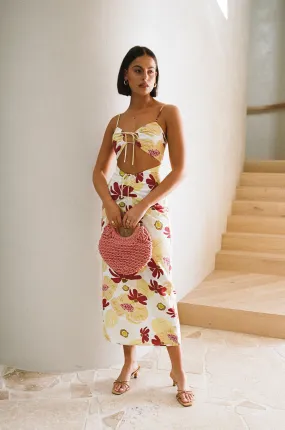 Dusk Lily Aster Cutout Midi Dress - Elegant Floral Design