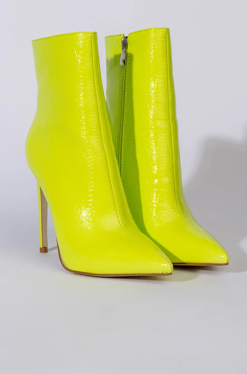 AZALEA WANG LIFE OF THE PARTY STILETTO BOOTIE IN NEON LIME