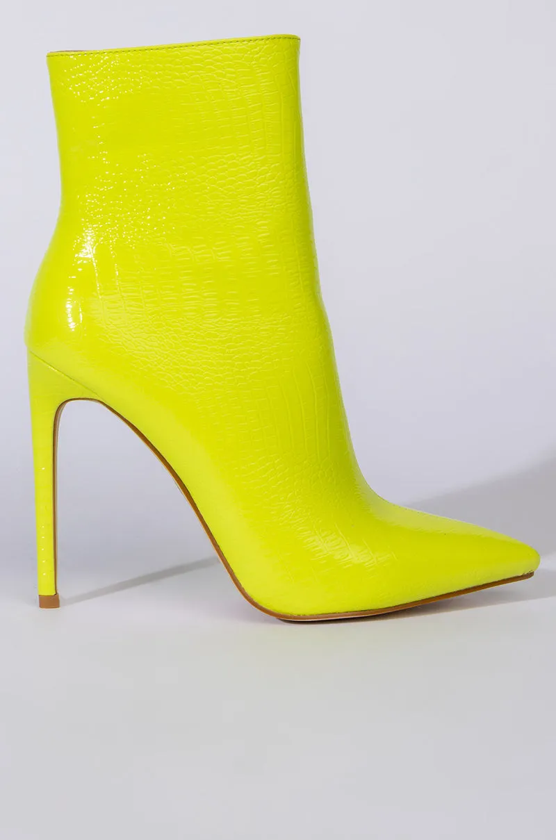 AZALEA WANG LIFE OF THE PARTY STILETTO BOOTIE IN NEON LIME