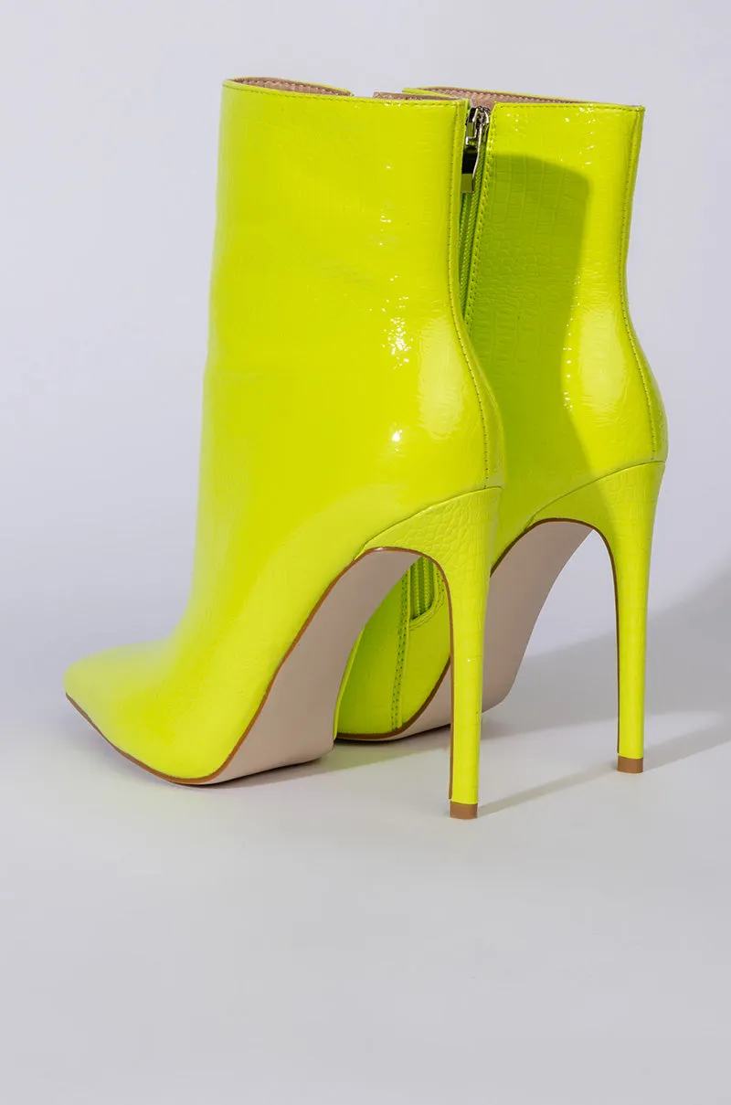 AZALEA WANG LIFE OF THE PARTY STILETTO BOOTIE IN NEON LIME