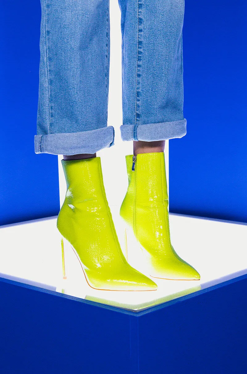 AZALEA WANG LIFE OF THE PARTY STILETTO BOOTIE IN NEON LIME