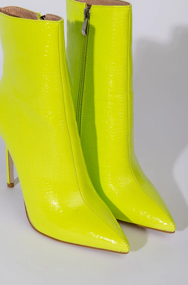 AZALEA WANG LIFE OF THE PARTY STILETTO BOOTIE IN NEON LIME