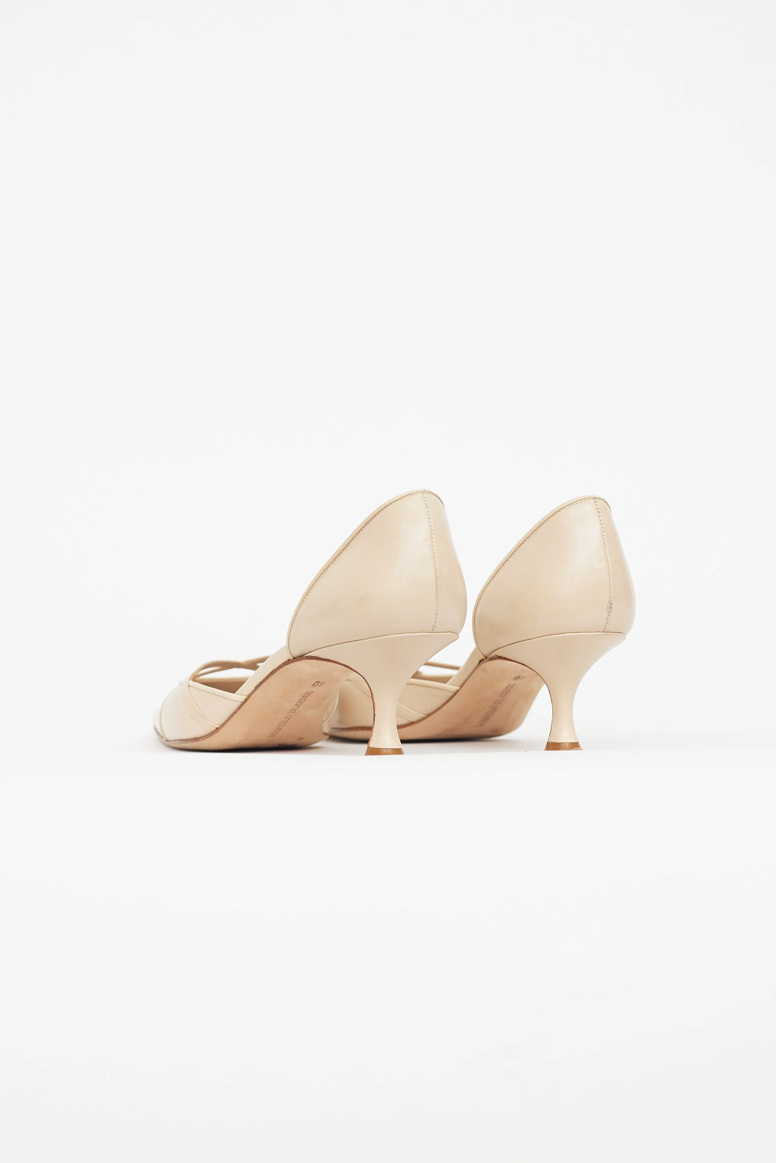Beige Leather Pointed Toe Pump
