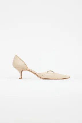 Beige Leather Pointed Toe Pump