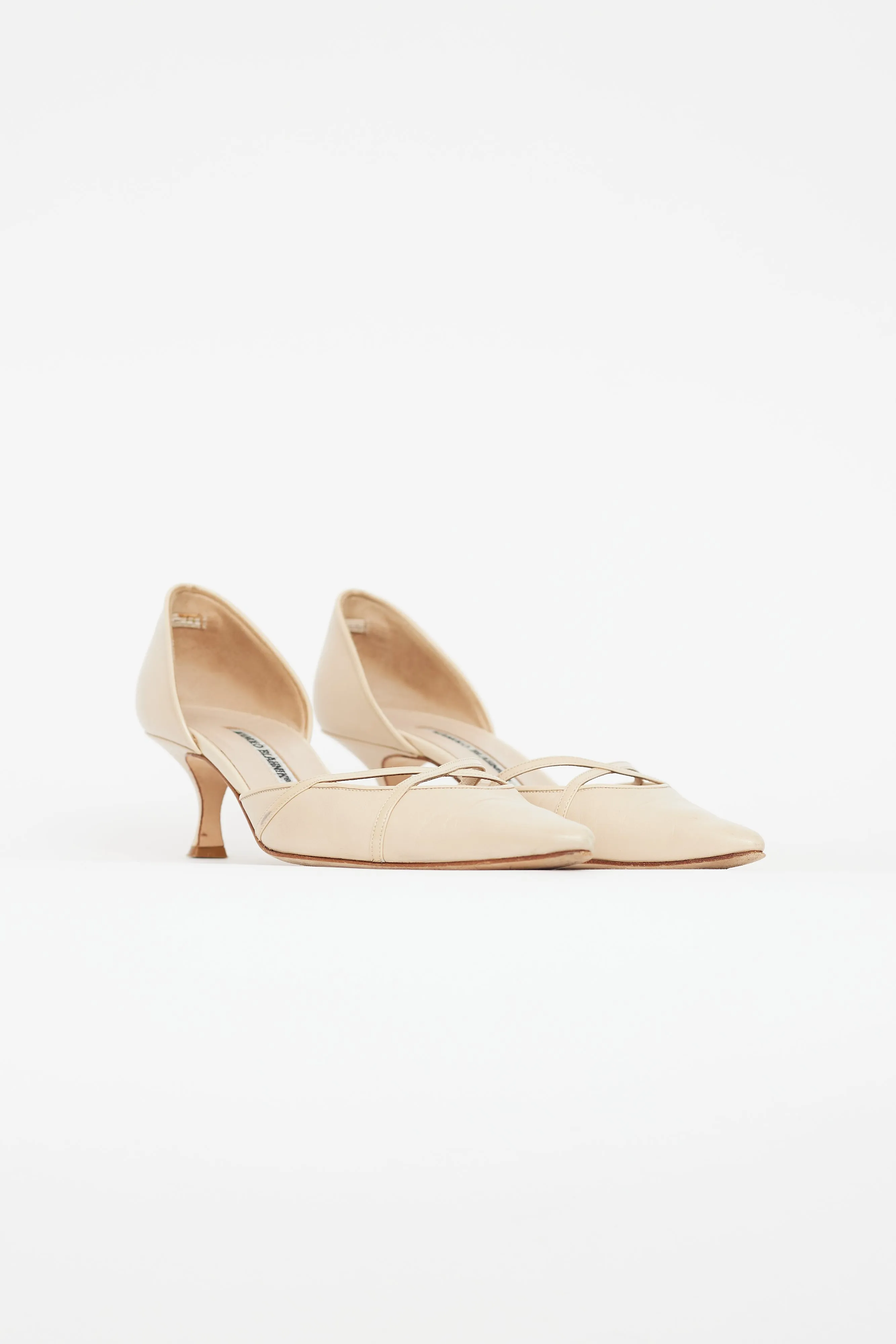 Beige Leather Pointed Toe Pump