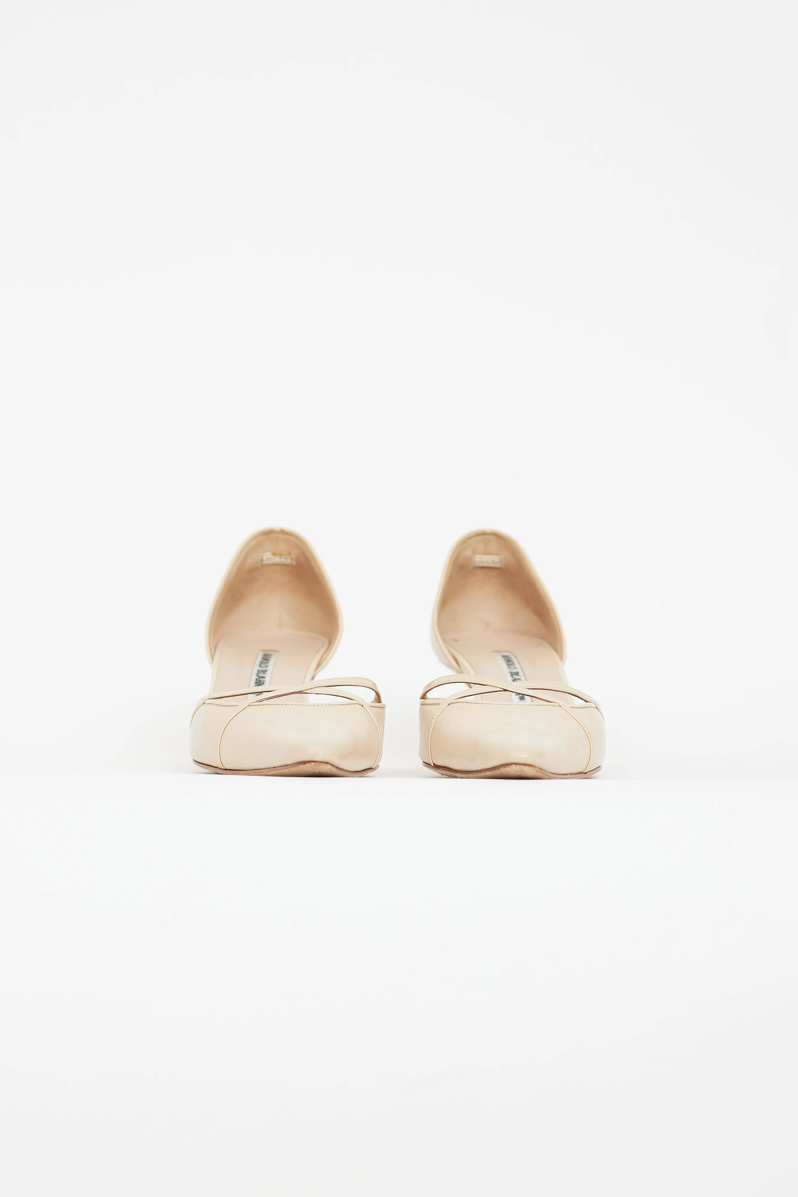 Beige Leather Pointed Toe Pump