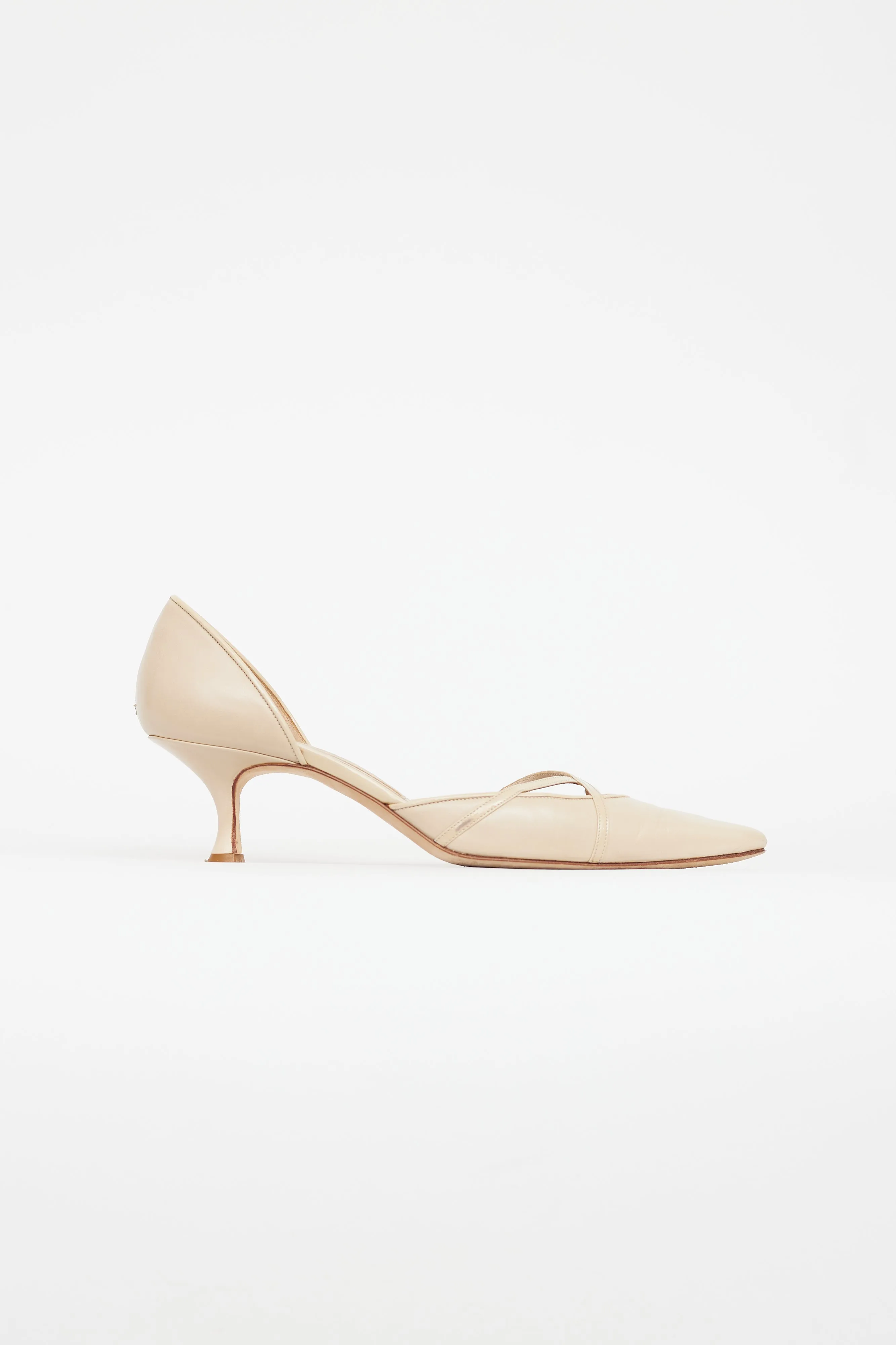 Beige Leather Pointed Toe Pump