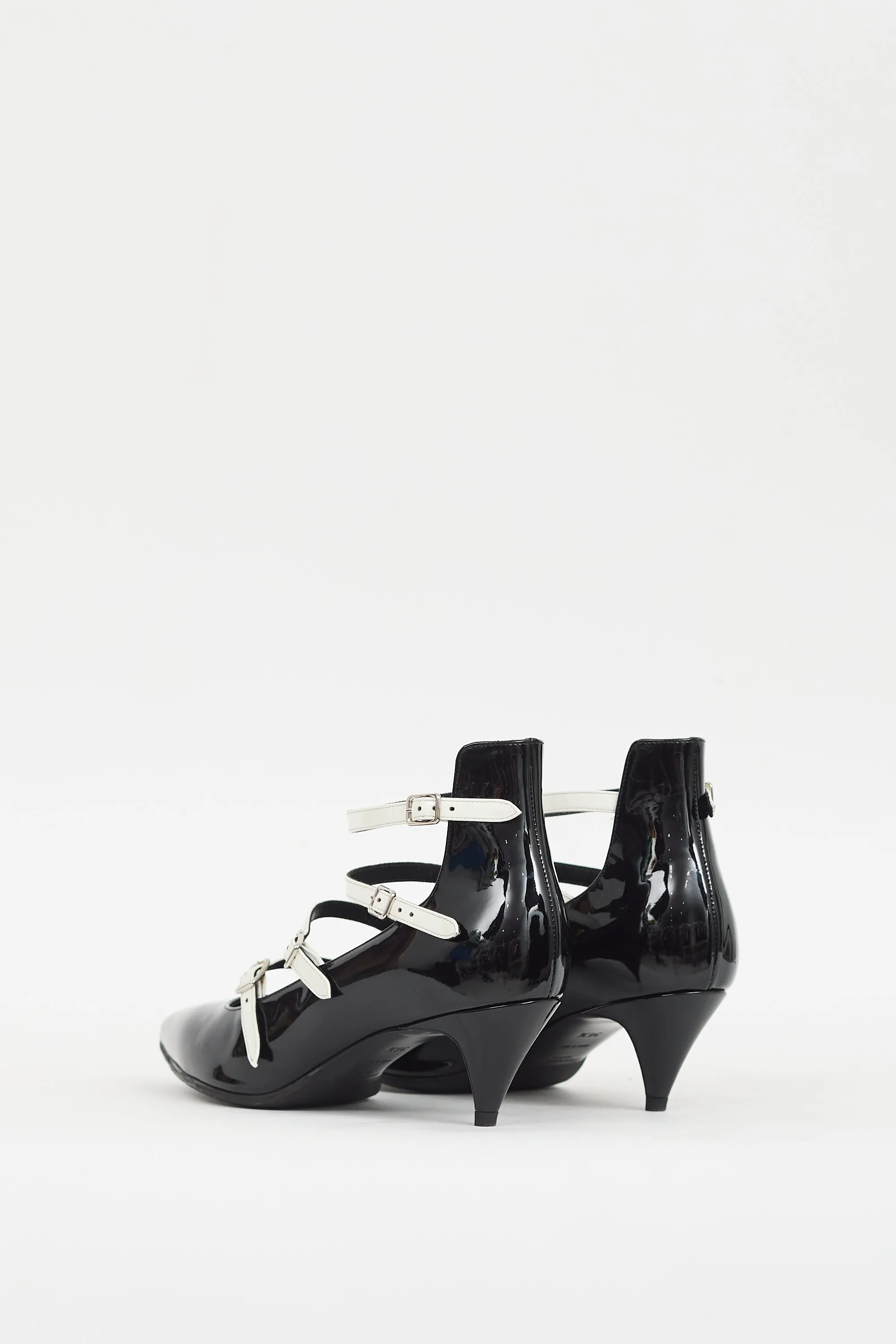 Black & White Patent Strappy  Pump