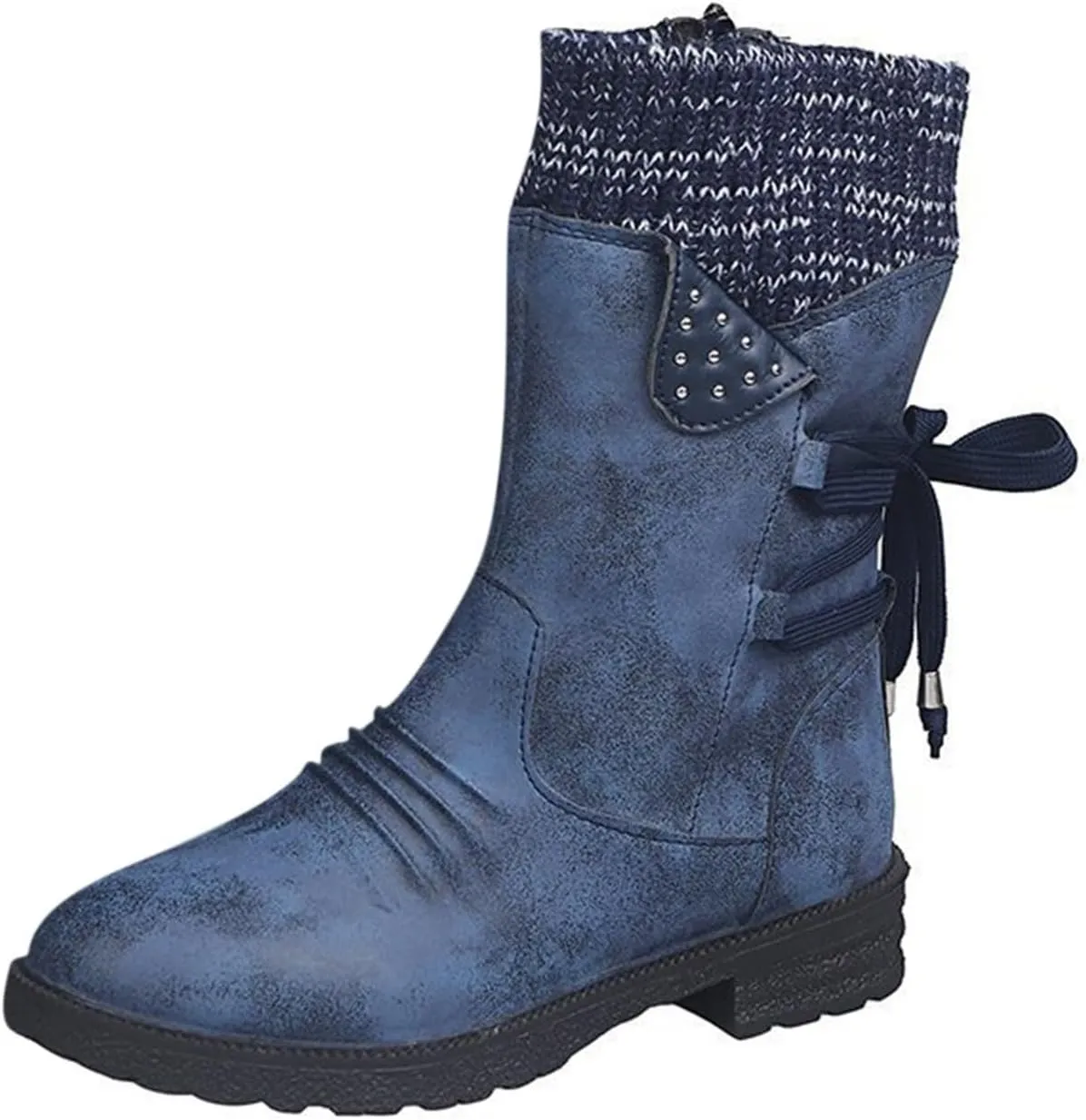 Boots for Women, Low Heel Trendy Winter Mid Calf Side Zip Western Platform Hiking Booties Warm Non Slip Outdoor Shoes