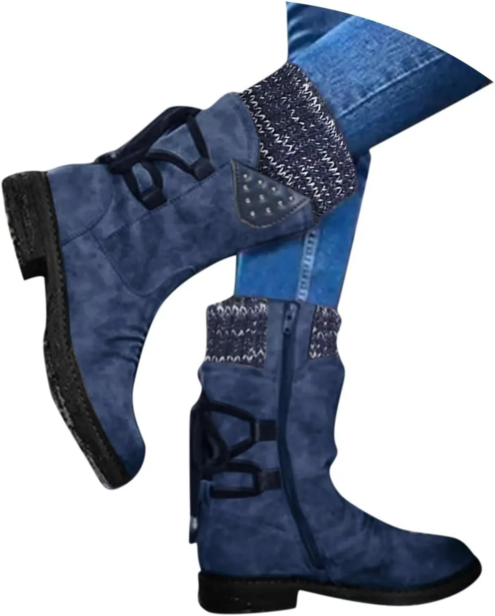 Boots for Women, Low Heel Trendy Winter Mid Calf Side Zip Western Platform Hiking Booties Warm Non Slip Outdoor Shoes