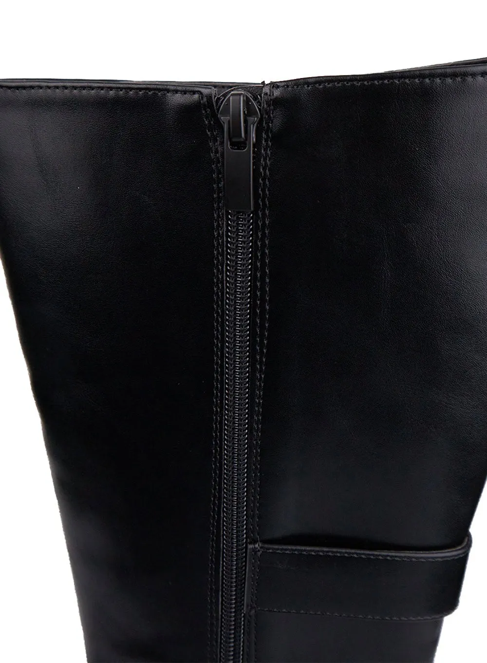 Buckle Detail Mid-Calf Chunky Ankle Boots CN421