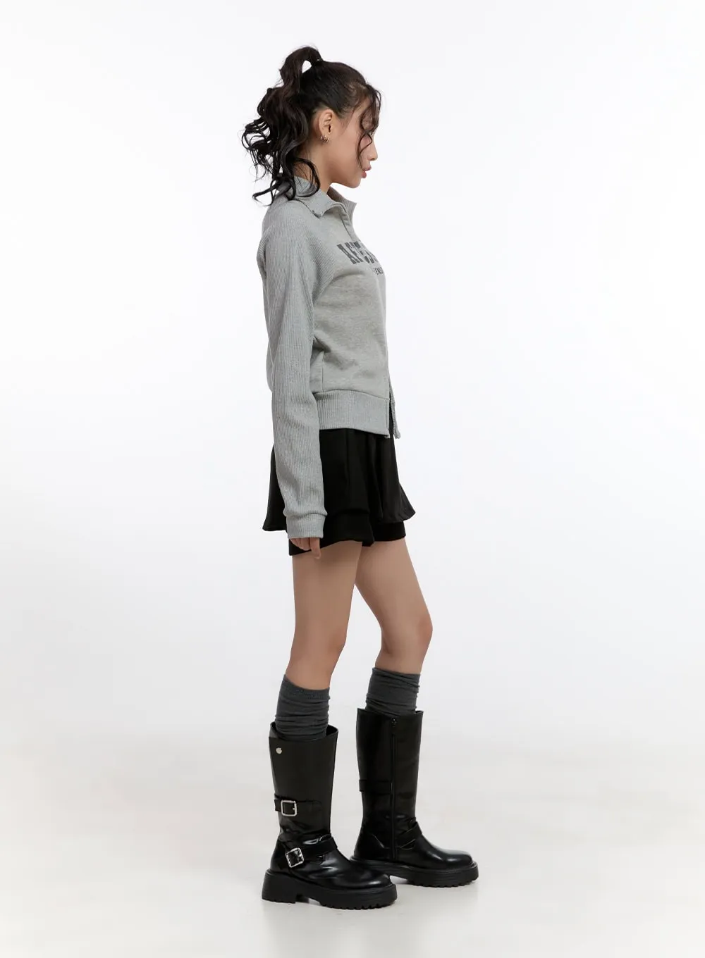 Buckle Detail Mid-Calf Chunky Ankle Boots CN421
