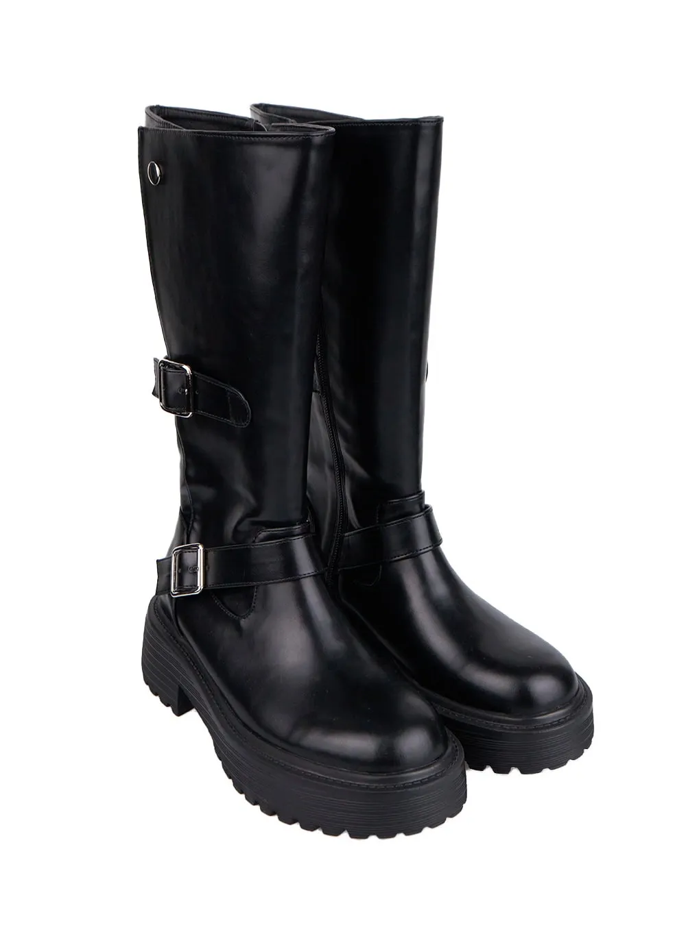 Buckle Detail Mid-Calf Chunky Ankle Boots CN421