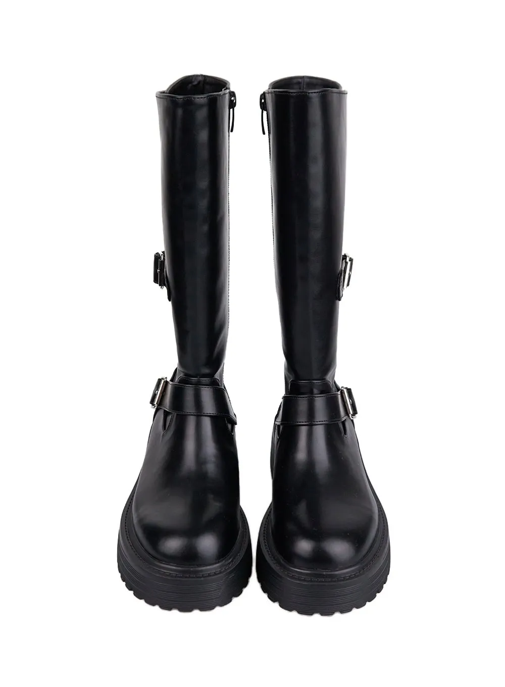 Buckle Detail Mid-Calf Chunky Ankle Boots CN421