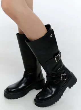 Buckle Detail Mid-Calf Chunky Ankle Boots CN421