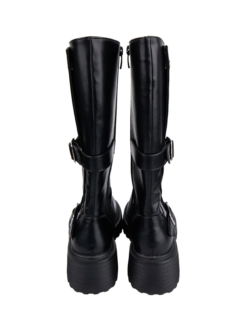 Buckle Detail Mid-Calf Chunky Ankle Boots CN421