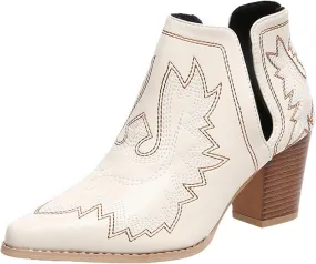 Cathalem Cowboy Boots for Women 2024 Cowgirl Ankle Western Embroidered Stitched Pointed Toe Cutout Chunky Heels Short Booties