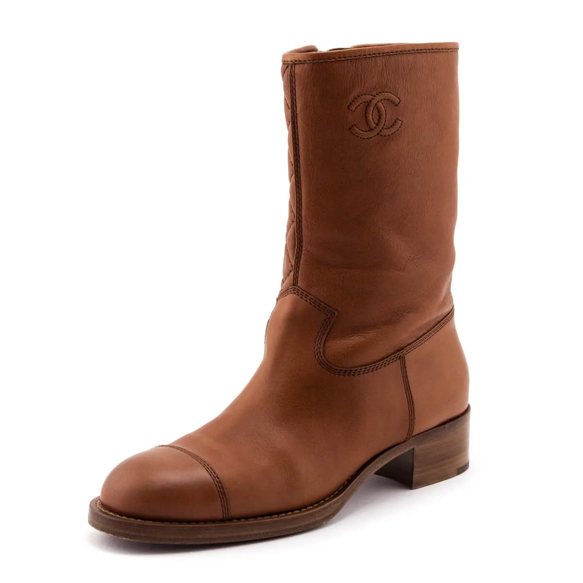 Chanel Caramel CC Logo Mid Calf Boots Size US 11 | EU 41