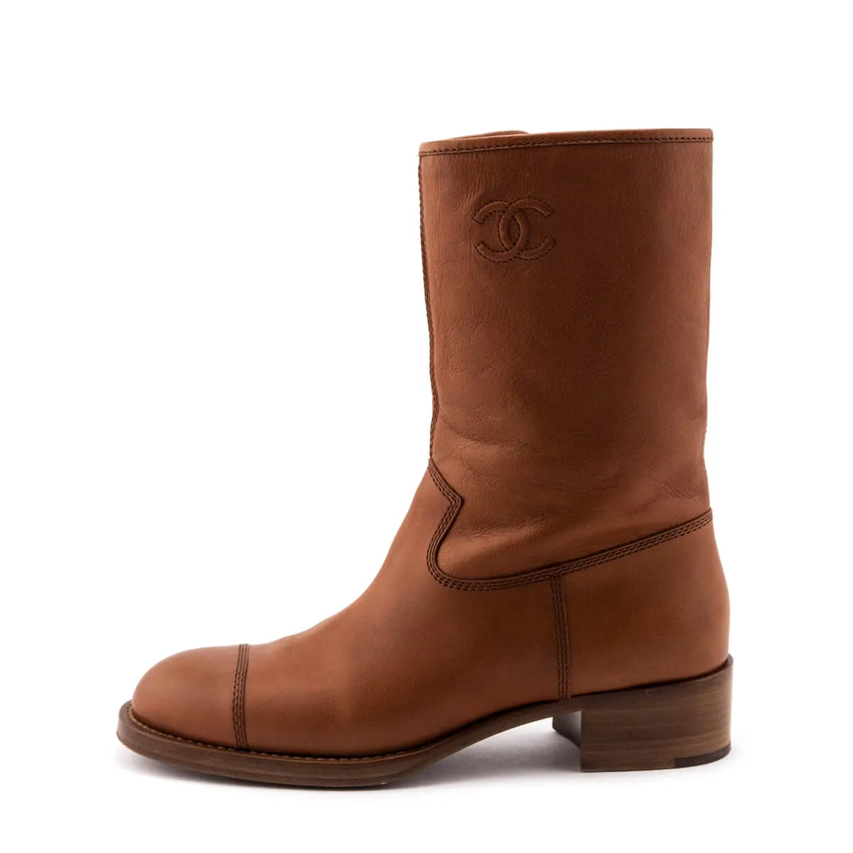 Chanel Caramel CC Logo Mid Calf Boots Size US 11 | EU 41