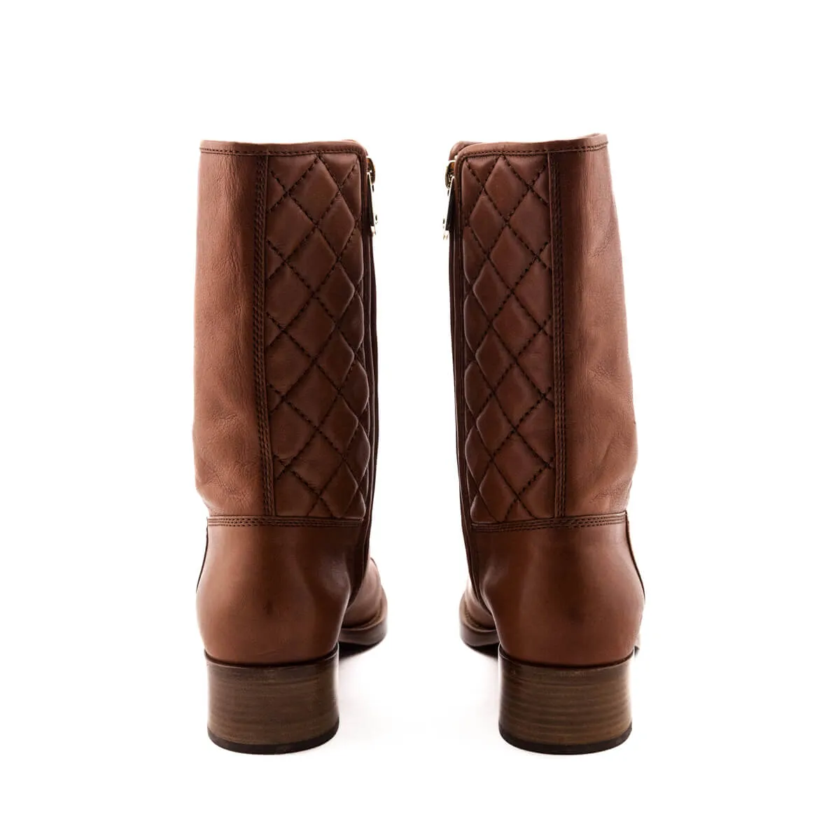 Chanel Caramel CC Logo Mid Calf Boots Size US 11 | EU 41