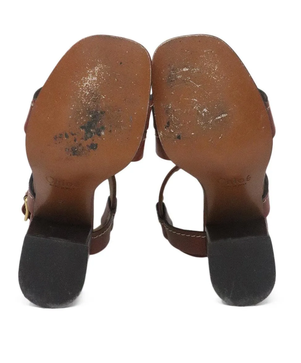 Chloe Tobacco Leather Sandals sz 10