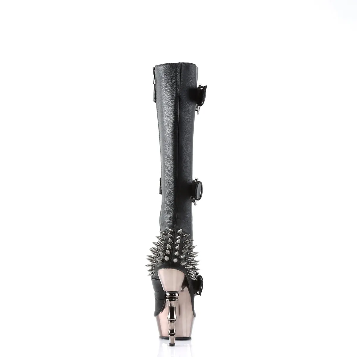 MUERTO-2028 Demonia - Black Vegan Leather and Chrome Knee-High Boots