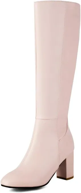 DINTAHA Chunky Knee High Heel Boots With Zipper Chunky Knee High Boots Tall Boots