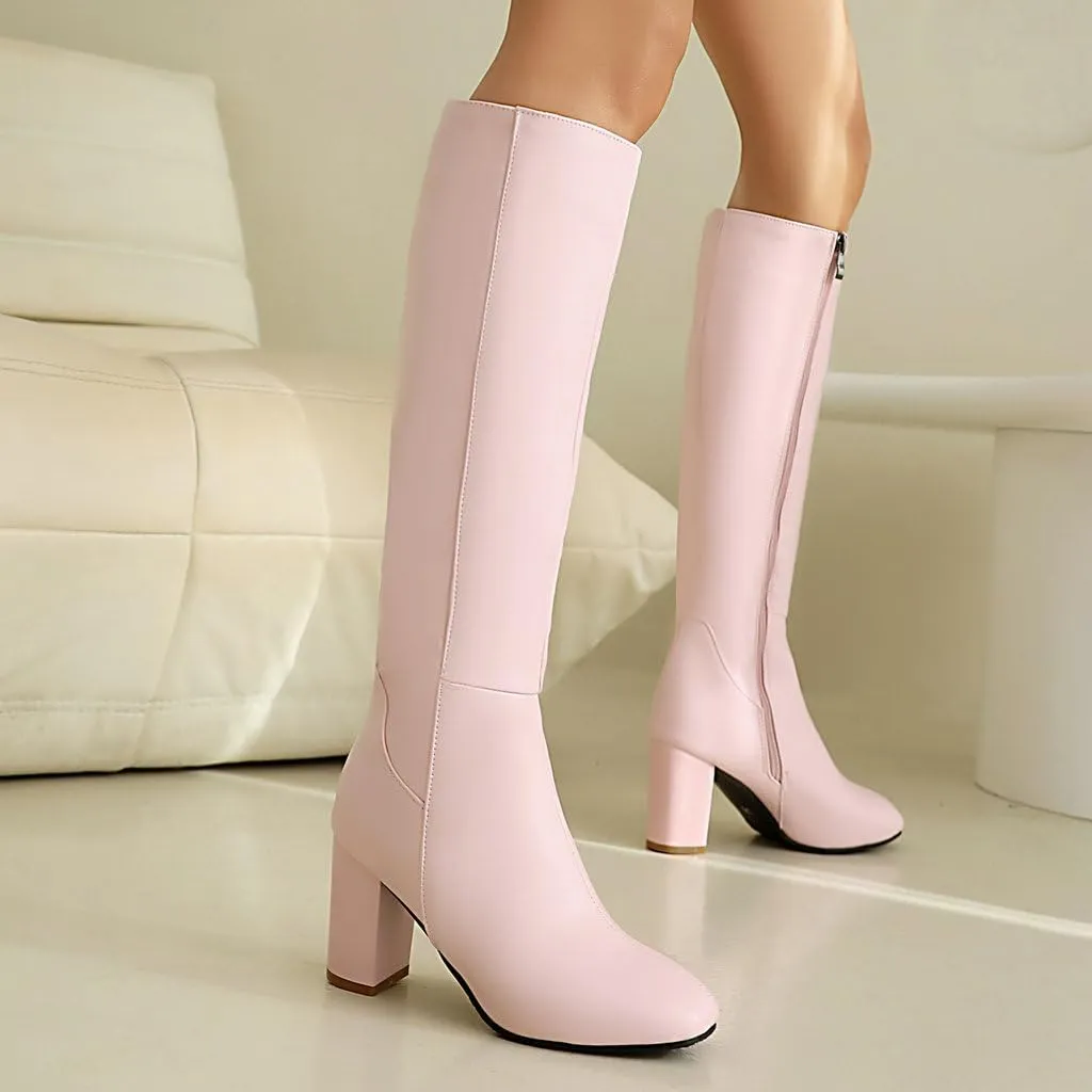 DINTAHA Chunky Knee High Heel Boots With Zipper Chunky Knee High Boots Tall Boots