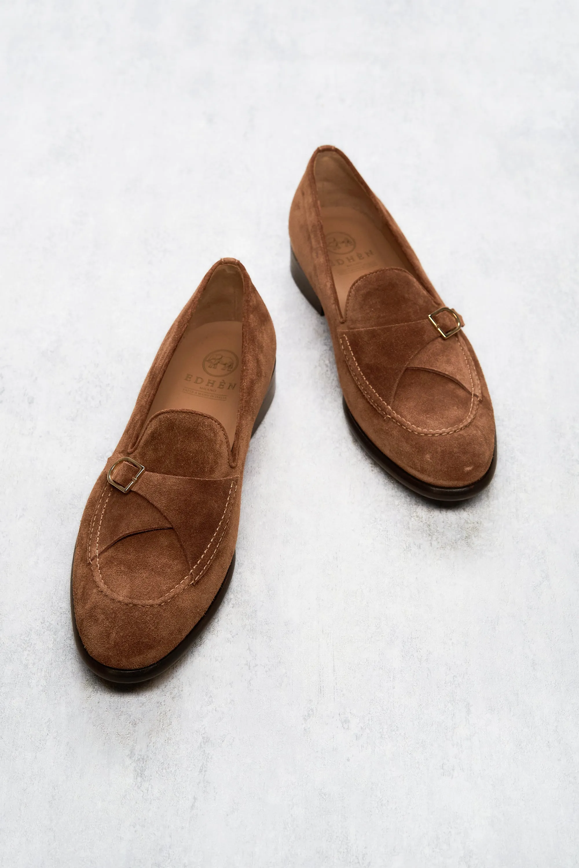 Edhen St.Louis Light Brown Suede Single-Monk Strap Loafers