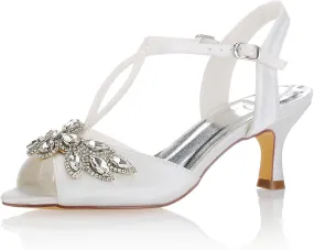 Emily Bridal Ivory Wedding Shoes Peep Toe Rhinestones Kitten Heel Bridal Shoes Women Shoes