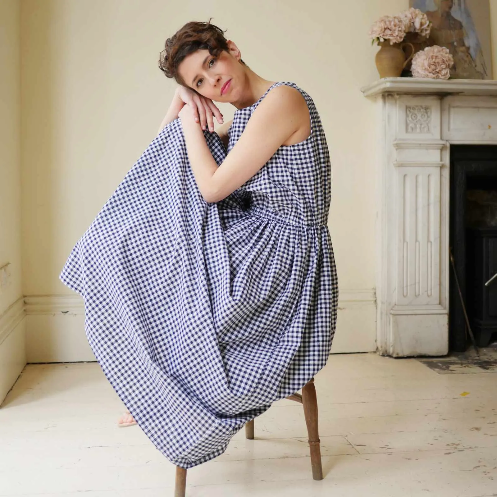 Gingham Sun Dress - Navy