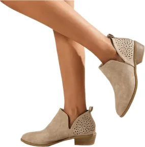 Lausiuoe Boots For Women Ankle Booties Low Heel Cut Out Stacked Chunky Block Casual Dressy Fashion Slip on Ankle Boots