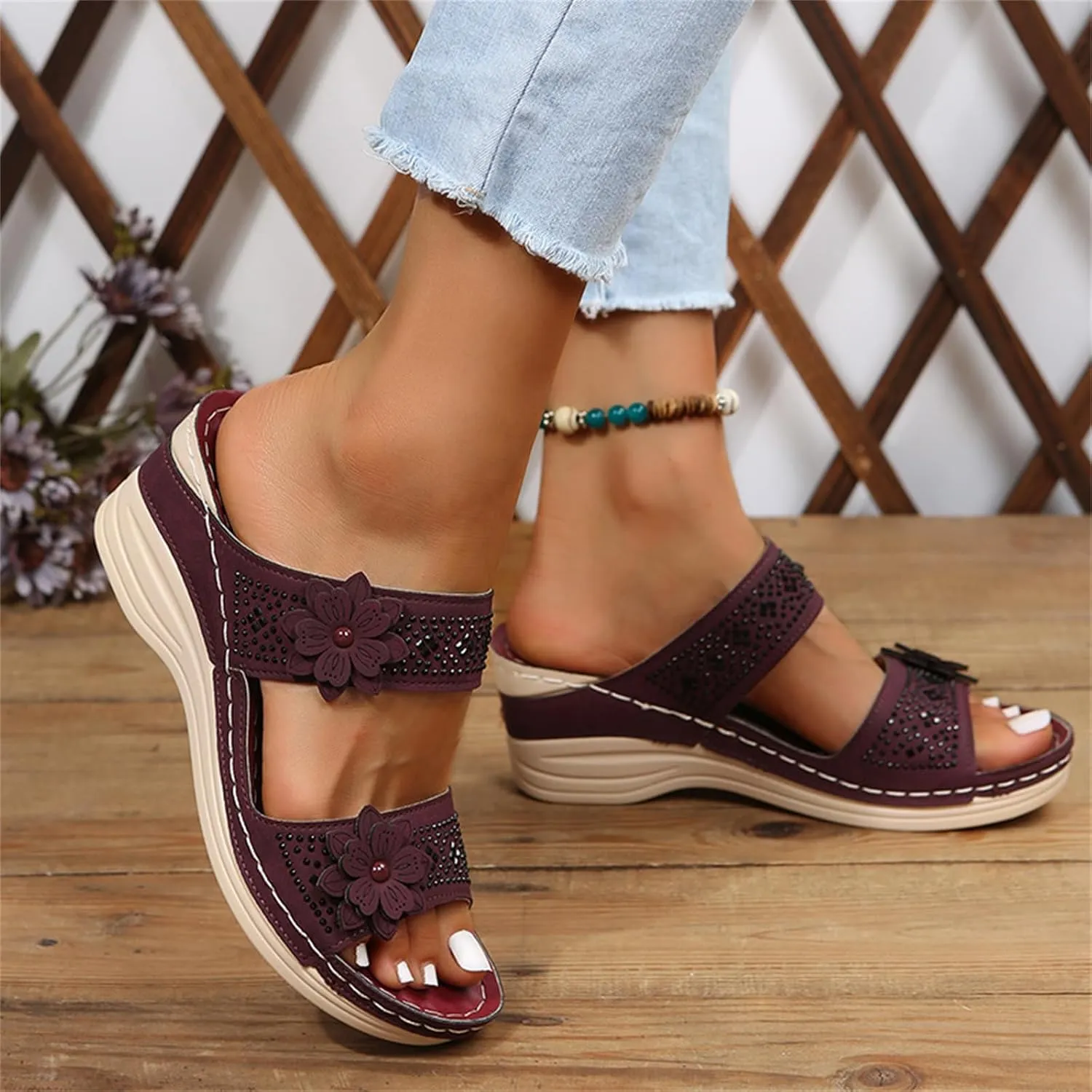 Lausiuoe Orthopedic Sandals For Women Dressy Comfortable Arch Support Orthotic Flip Flops Low Wedge Casual Summer Slides