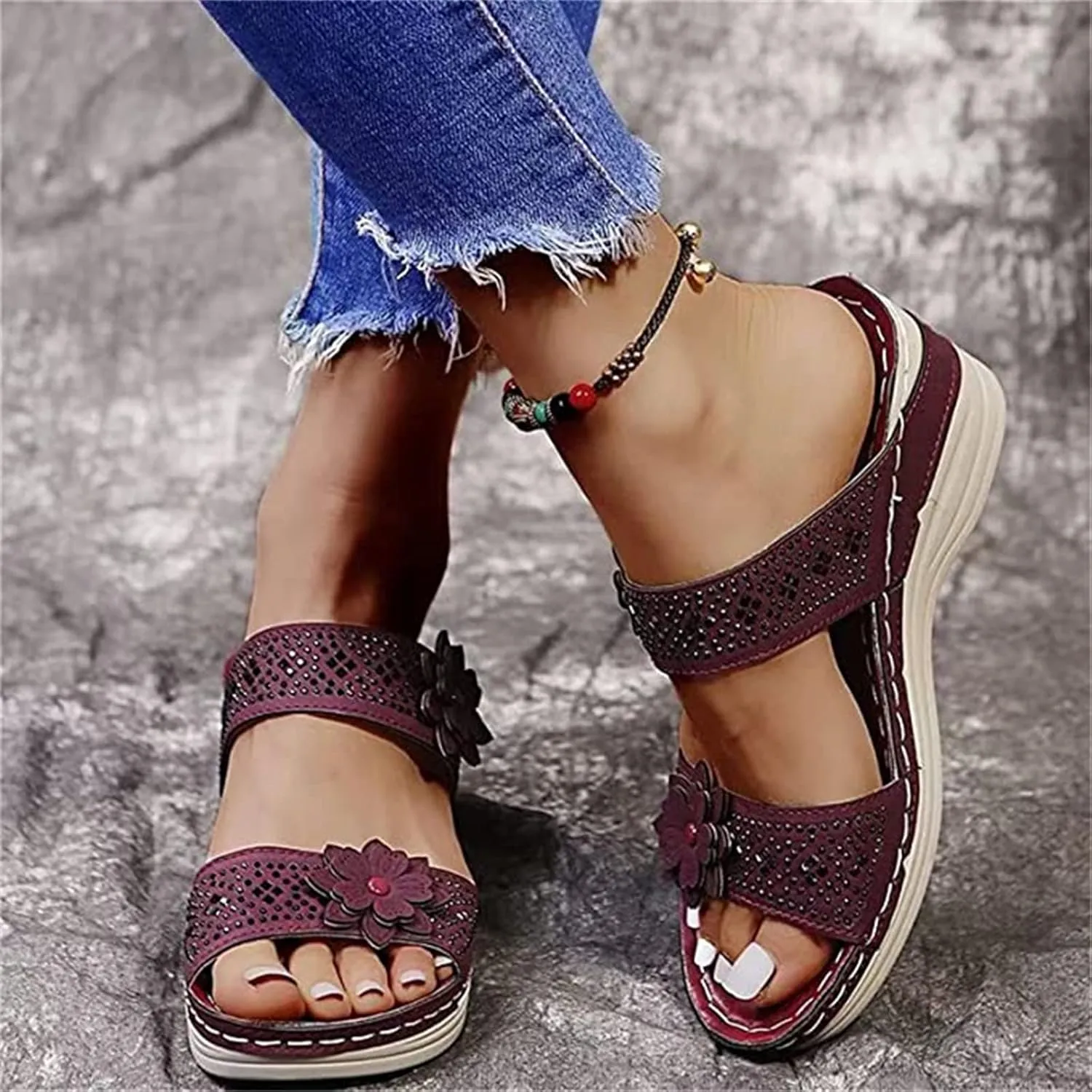 Lausiuoe Orthopedic Sandals For Women Dressy Comfortable Arch Support Orthotic Flip Flops Low Wedge Casual Summer Slides