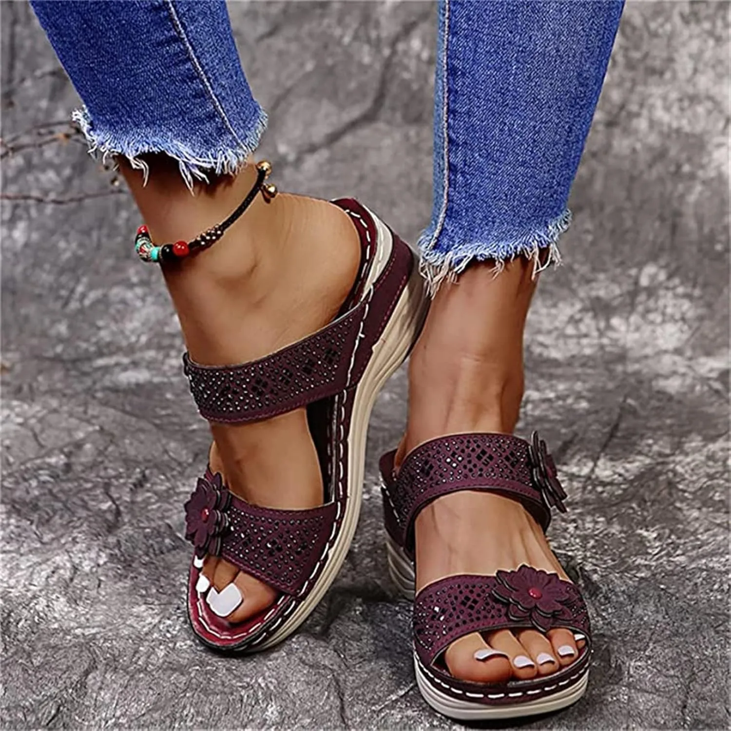 Lausiuoe Orthopedic Sandals For Women Dressy Comfortable Arch Support Orthotic Flip Flops Low Wedge Casual Summer Slides