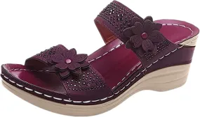 Lausiuoe Orthopedic Sandals For Women Dressy Comfortable Arch Support Orthotic Flip Flops Low Wedge Casual Summer Slides