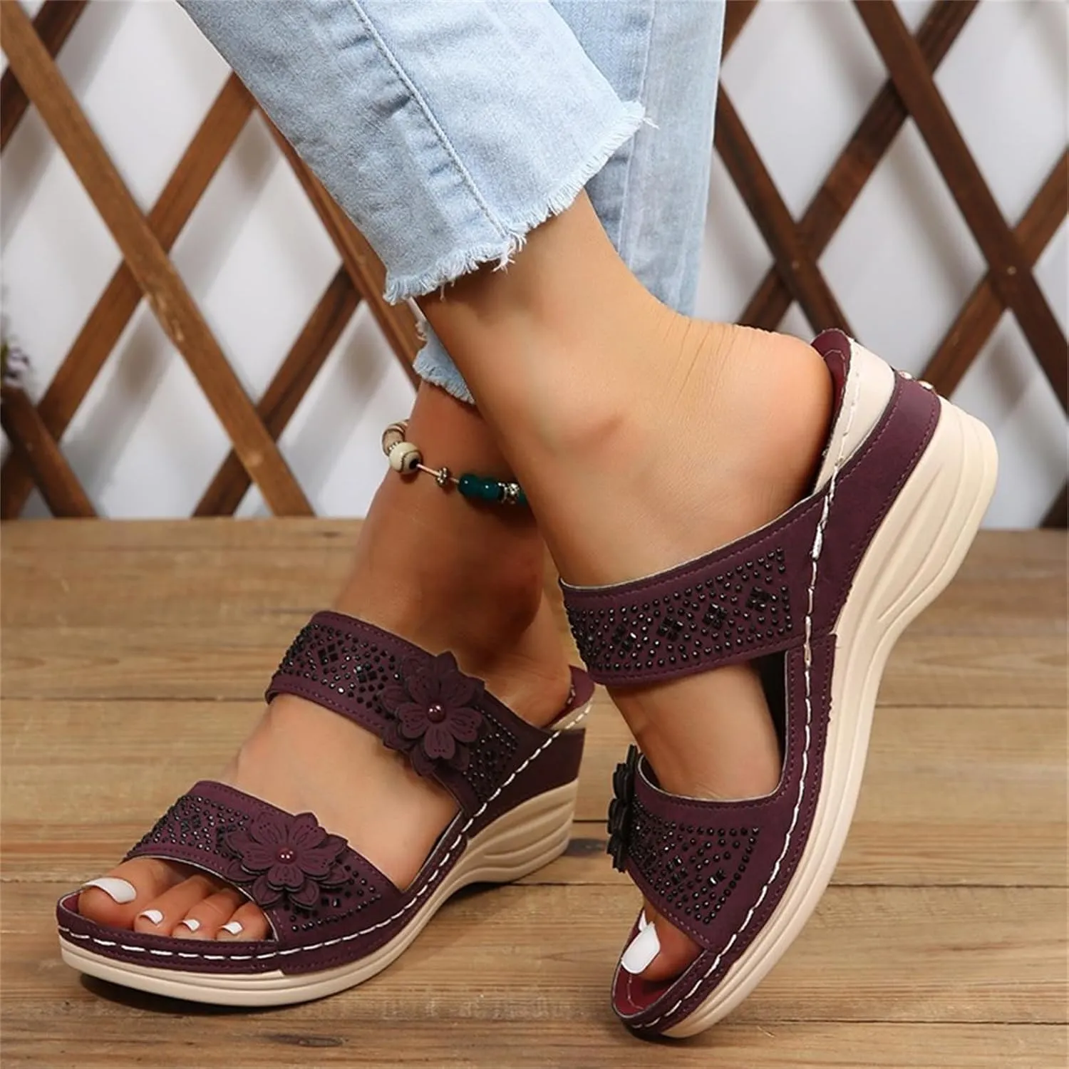 Lausiuoe Orthopedic Sandals For Women Dressy Comfortable Arch Support Orthotic Flip Flops Low Wedge Casual Summer Slides