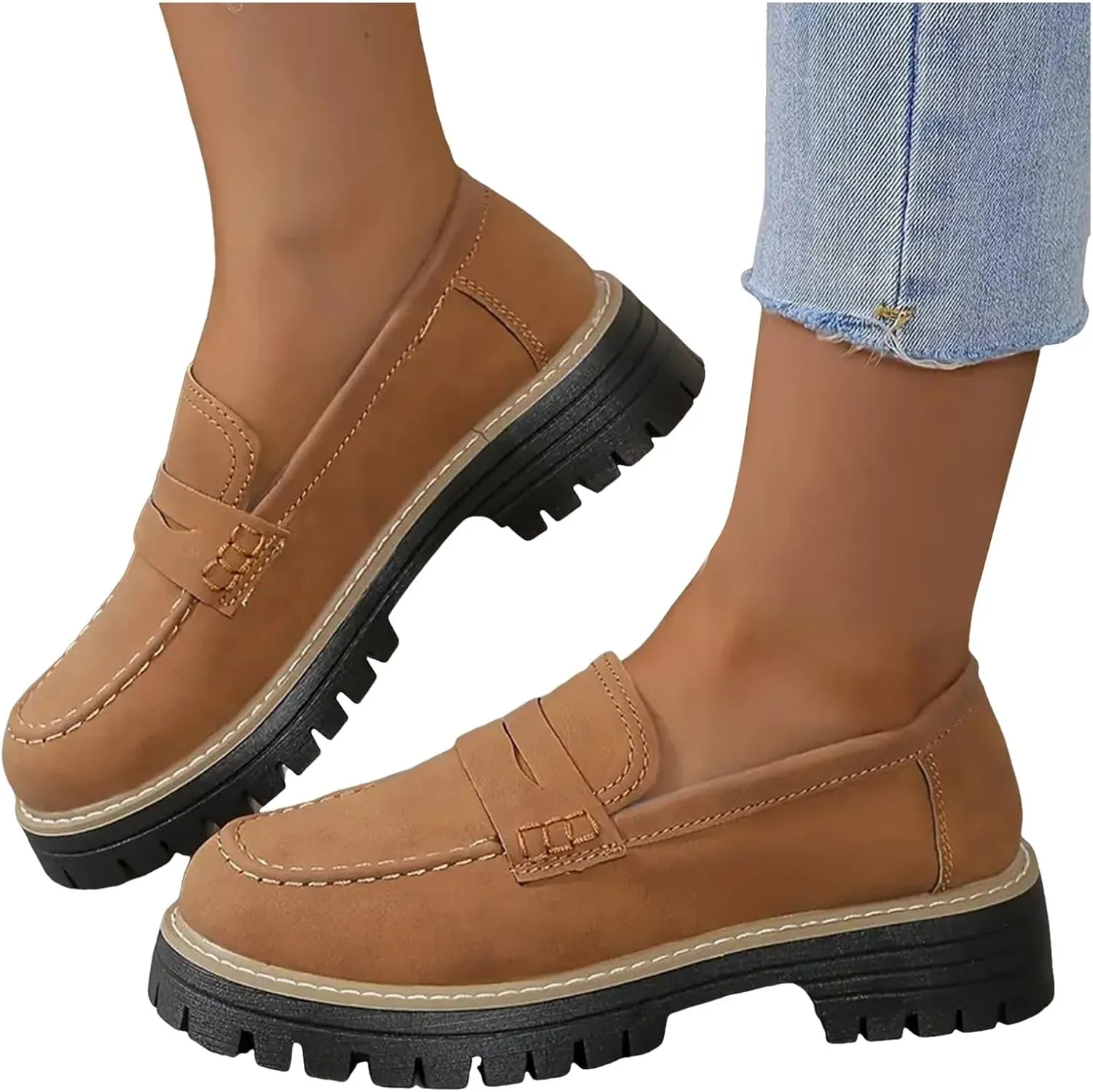 Loafers for Women 2024 Comfortable,Casual Lightweight Round Toe Orthopedic Platform Loafers Slip-On Walking Shoes