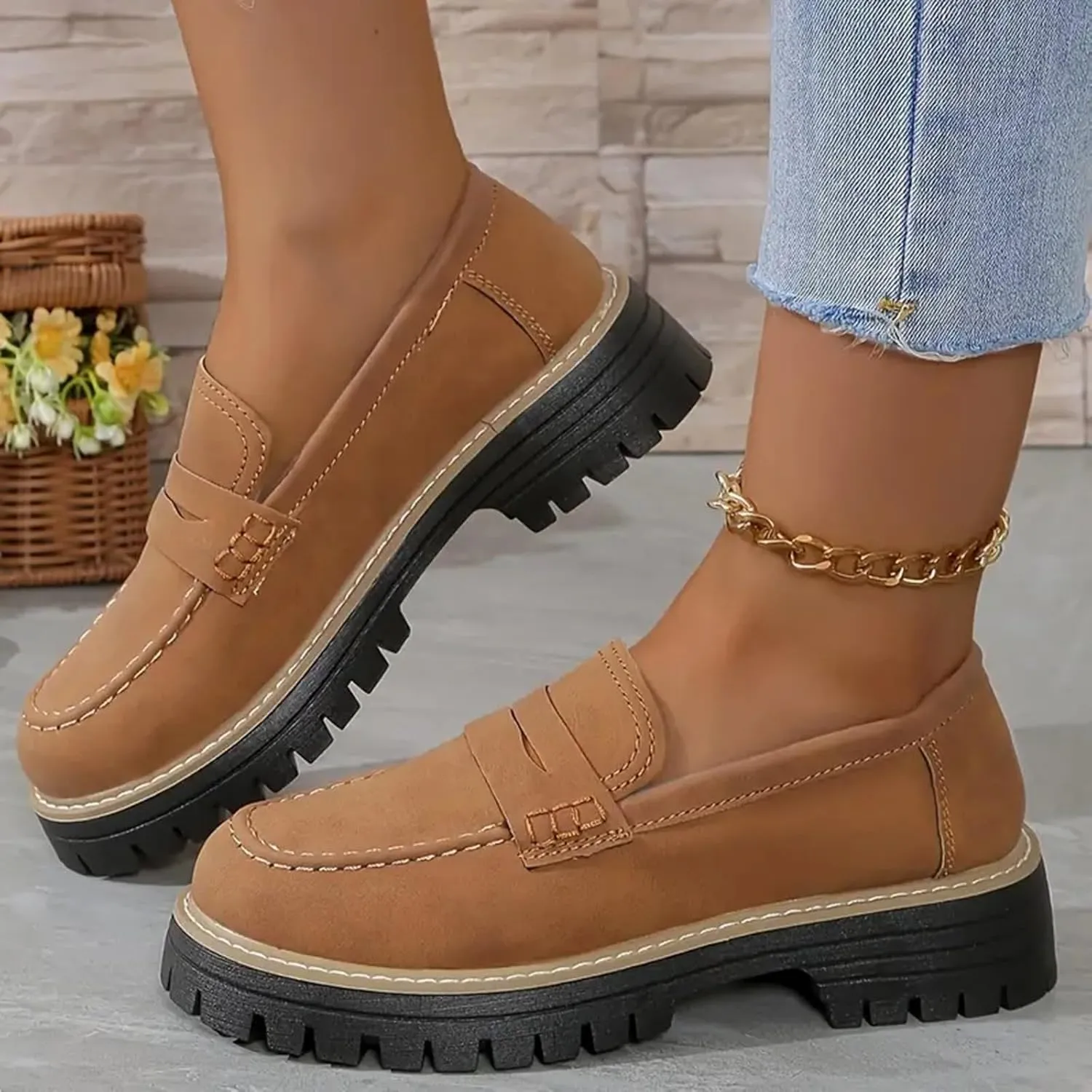 Loafers for Women 2024 Comfortable,Casual Lightweight Round Toe Orthopedic Platform Loafers Slip-On Walking Shoes