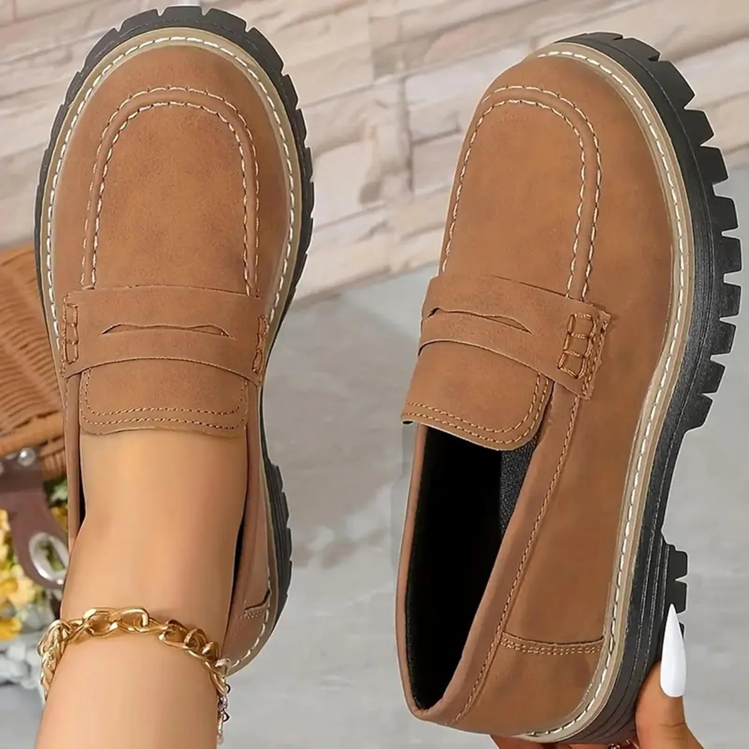 Loafers for Women 2024 Comfortable,Casual Lightweight Round Toe Orthopedic Platform Loafers Slip-On Walking Shoes