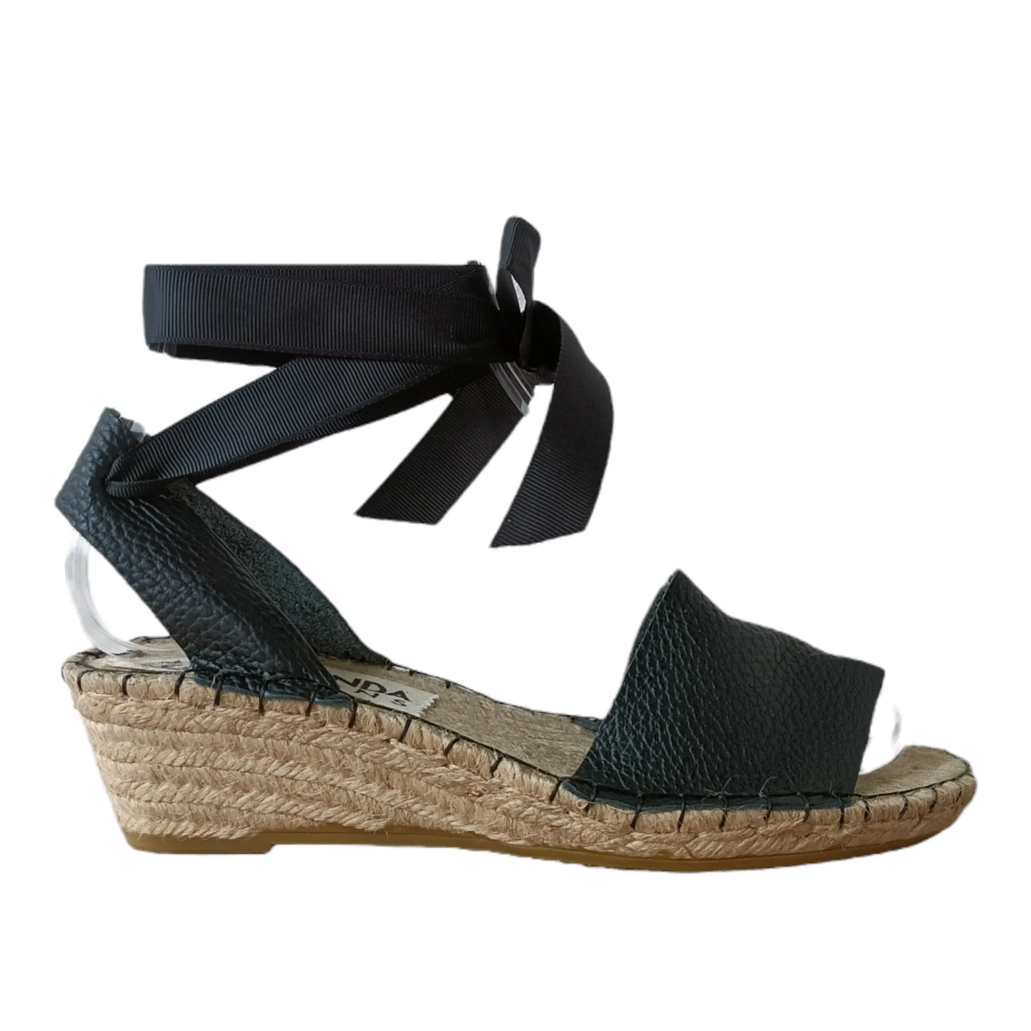 Low Wedge Leather Espadrilles - Black