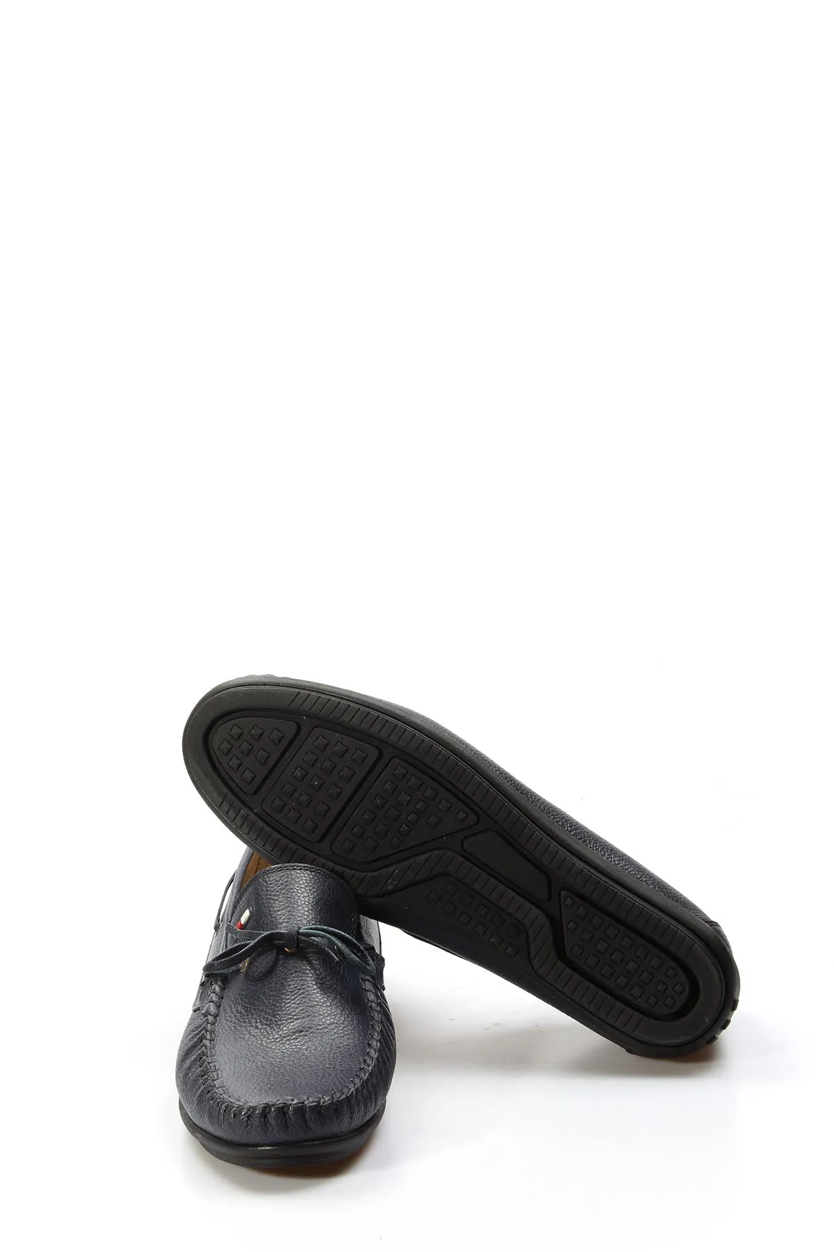 Men's Navy Leather Slip-On Loafers with Lace Detail - Wessi