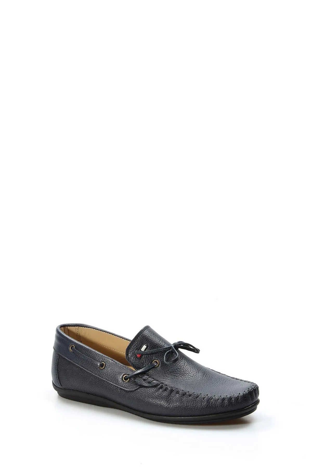 Men's Navy Leather Slip-On Loafers with Lace Detail - Wessi