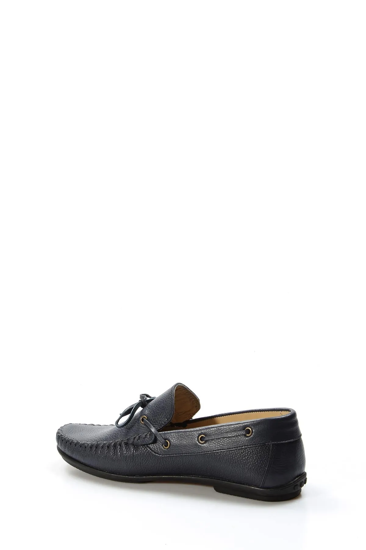 Men's Navy Leather Slip-On Loafers with Lace Detail - Wessi